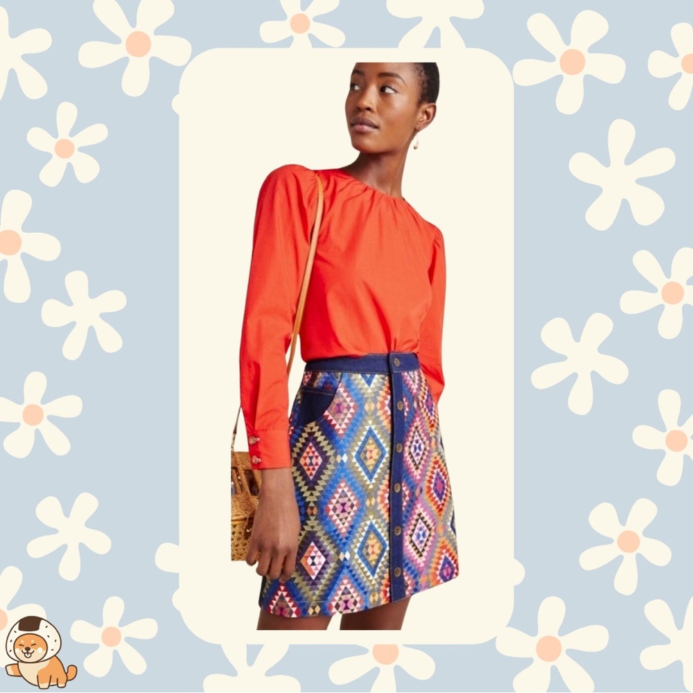 Anthropologie Manish Arora Embroidered Denim Mini Skirt, Sz 4